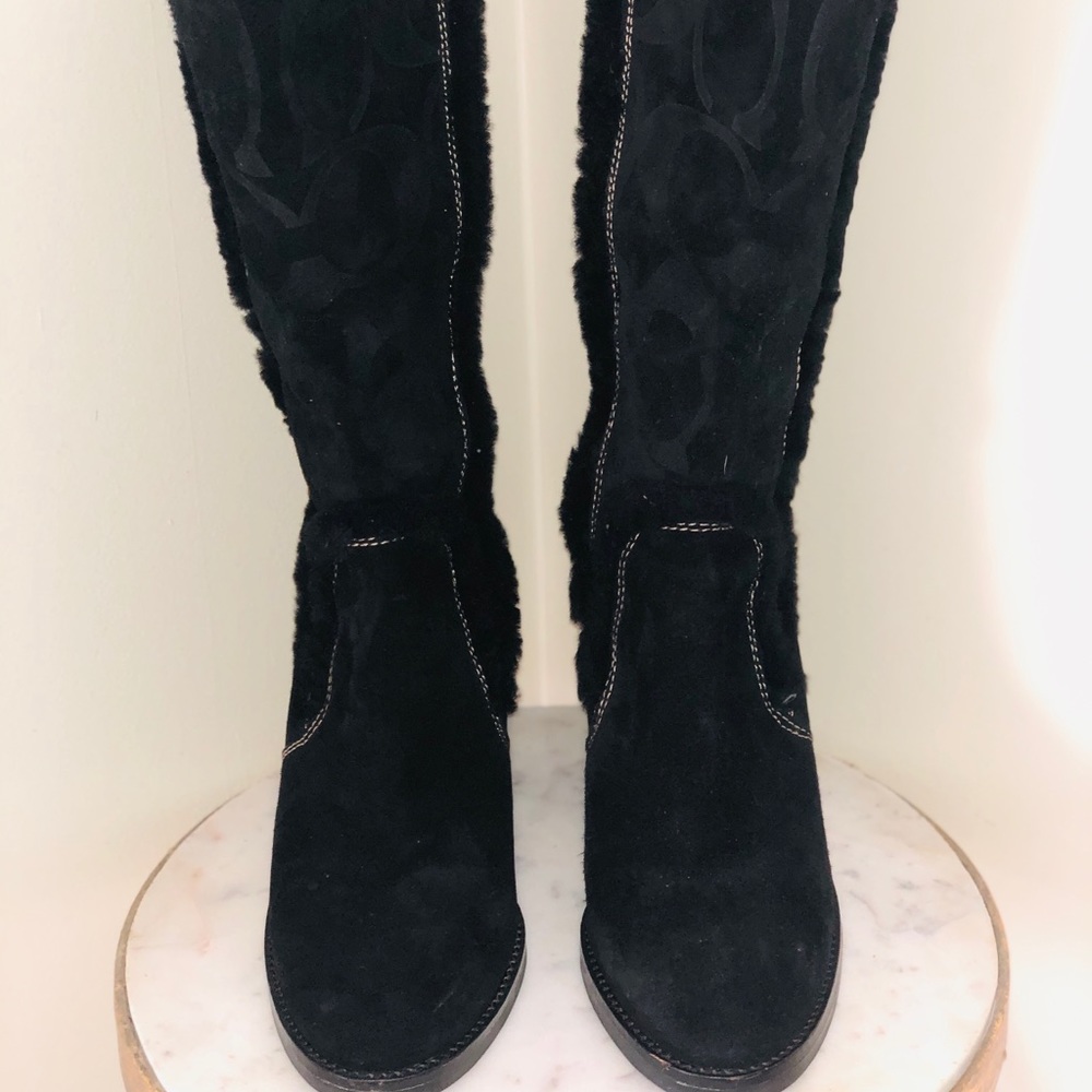 Coach Leather and Suede CC Embossed Boots